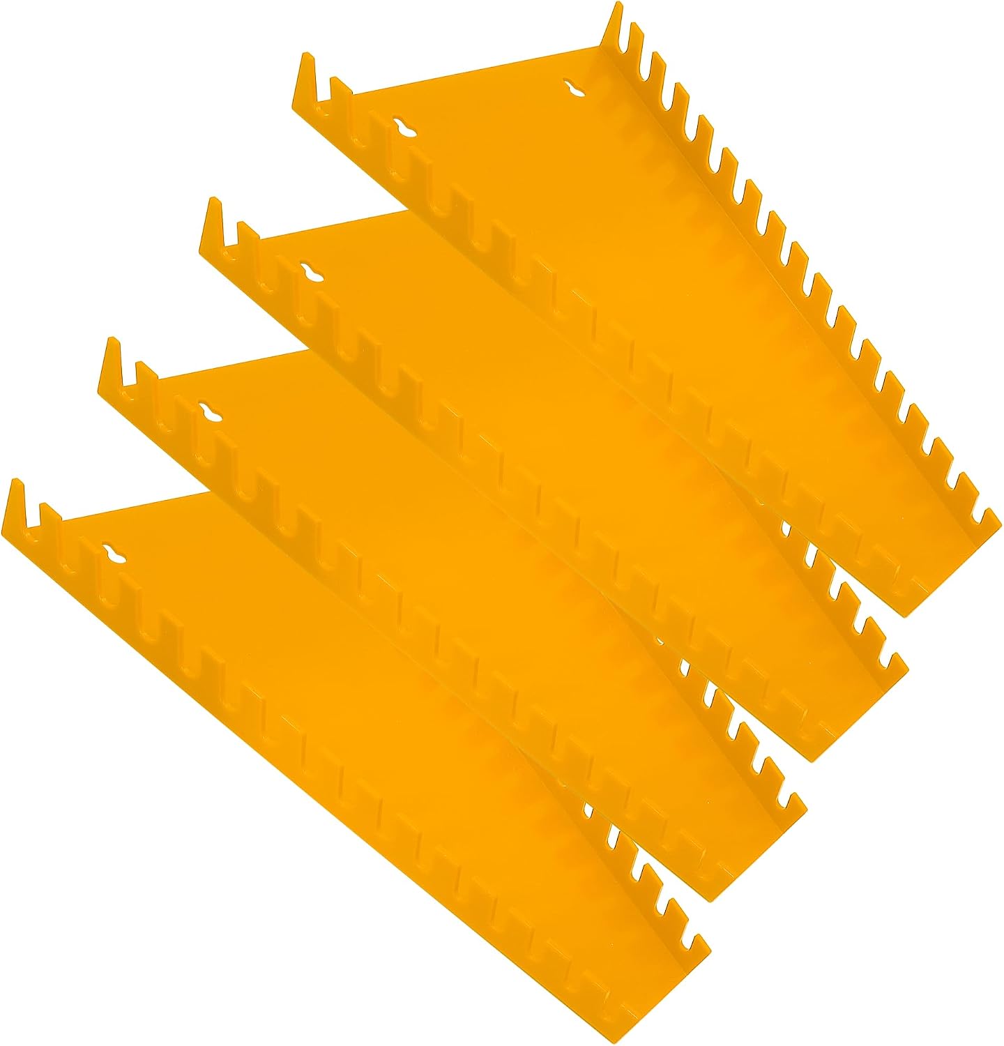 BUSY-CORNER 64-Slot ABS Plastic Wrench Organizer, Heavy Duty Wrench Organizer Tray for Tool Box, Fit SAE & Metric Wrench Storage, 4 Pack Wrench Holders (Yellow)