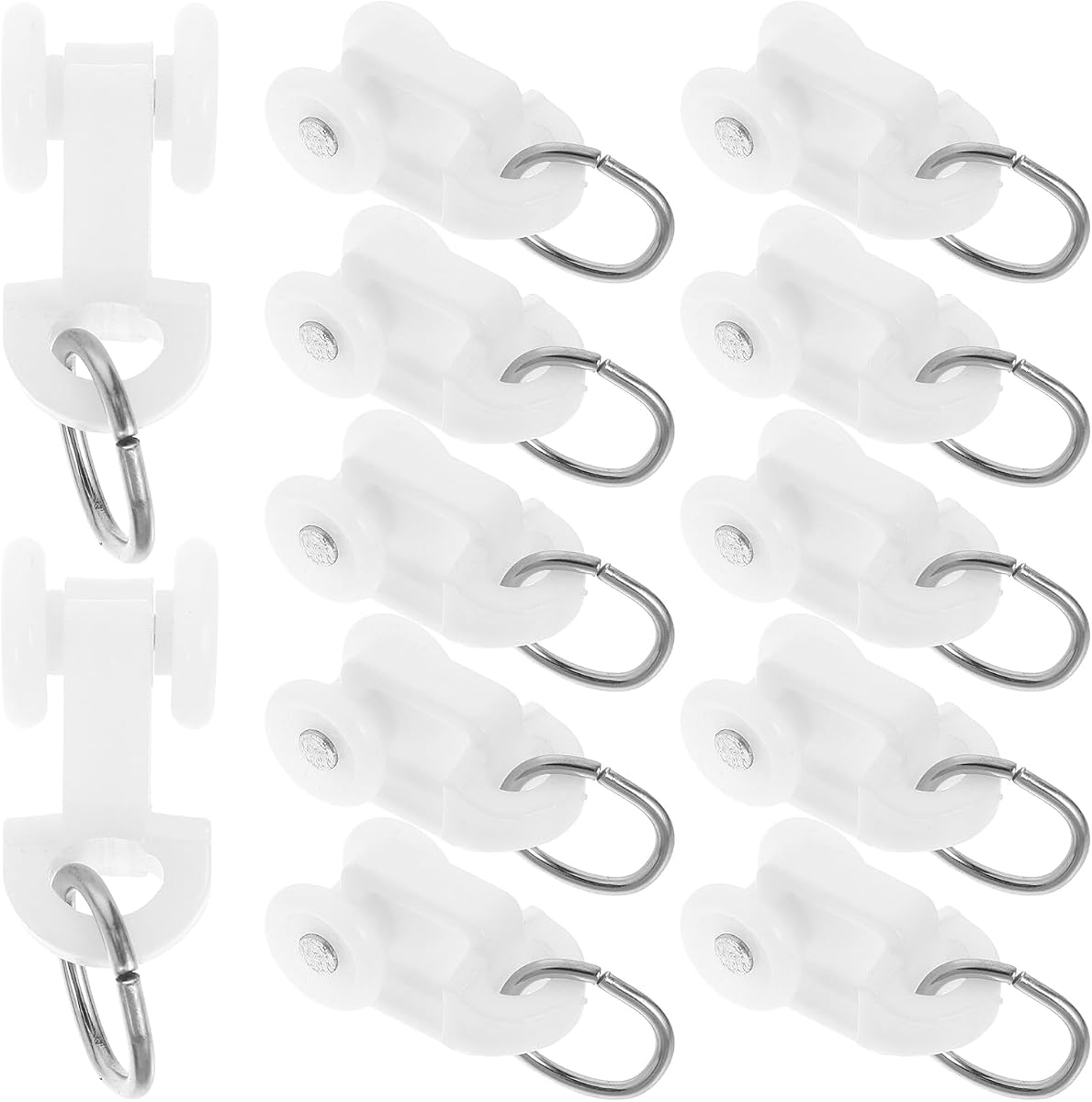 LIOOBO Curtain Track Roller Hooks 50PCS - Glider Hooks with Mute Wheel for Ceiling & L Shape Track Rail, Smooth Ball Pulley Rollers, White Curtain Gliders