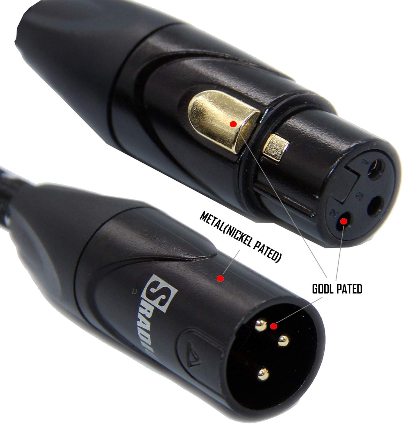 SRADIO 15FT Mic Cable Balanced Patch Cords, XLR Male to XLR Female Pro Microphone Black Tweed Cloth Jacket Braided Cables – 15 Foot Balanced 8mm Mic Cord 3-Pin, Gold Connector – Single