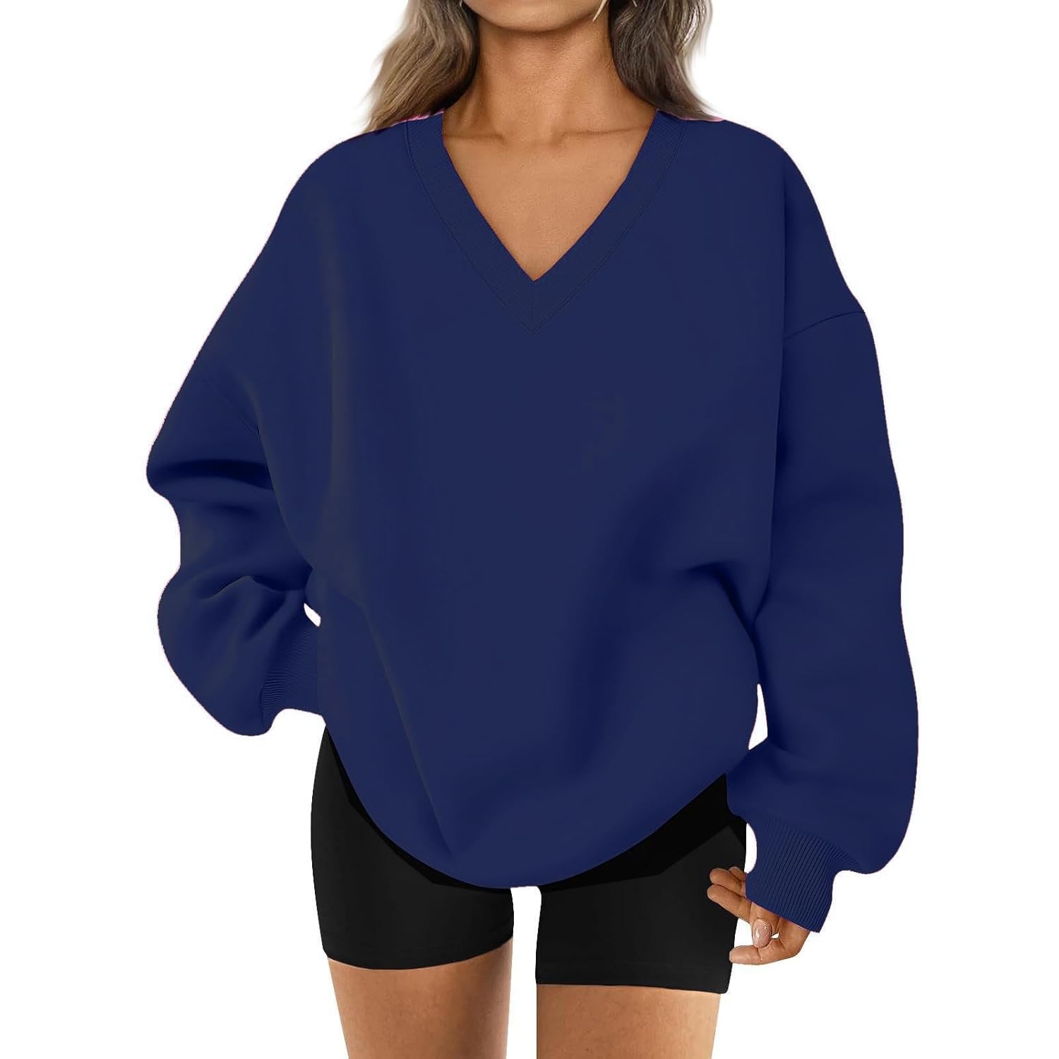 Oversized Sweatshirt for Women V Neck Fleece Long Sleeve Pullover Tops Dressy Comfy Casual Sweater Fall Clothes