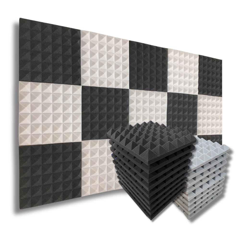 MMT Acoustix® 18Pc Pyramid Acoustic Foam, ProStudio Sound Setup, Soundproofing Noise Reduction Acoustic Panels | 1x1Ft 2” Thick, Charcoal Color