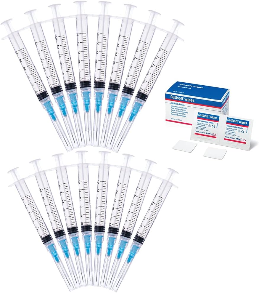 25 Pack 3ml/cc | 1 Inch with 23GA, Plastic Measuring Tool + 25 Free Pre-inj Wipes | Individually Sealed Lab Supplies | Multiple Uses Measuring Tools