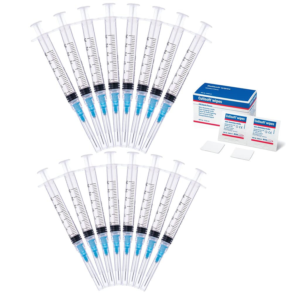 25 Pack 3ml/cc | 1 Inch with 23GA, Plastic Measuring Tool + 25 Free Pre-inj Wipes | Individually Sealed Lab Supplies | Multiple Uses Measuring Tools