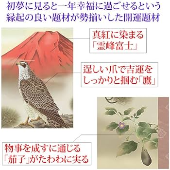 Amazon.co.jp: 掛軸 掛け軸 一富士二鷹三茄子 井原蒼竹 【尺五立・標準