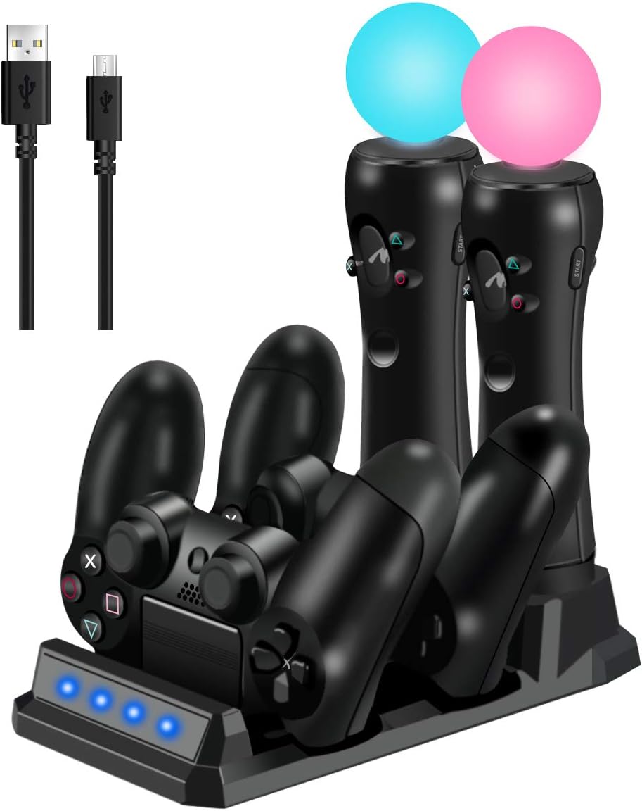 Charging Station for PS Move and PS4 Controller, Fast Charger Rack Stand Holder for PlayStation 4 PS4 Slim / Pro Controller, PSVR Motion Controllers