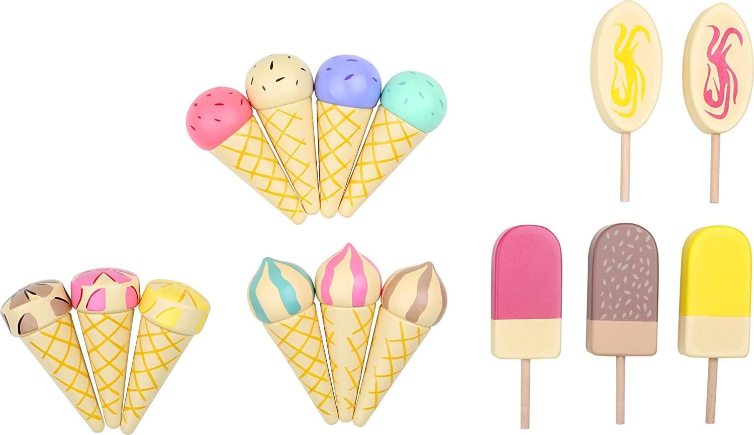 small foot Ruchomy stojak na lody z drewna, akcesoria do sklepu handlowego i kuchni dla dzieci, 15 rodzajów, od 3 lat, 1248