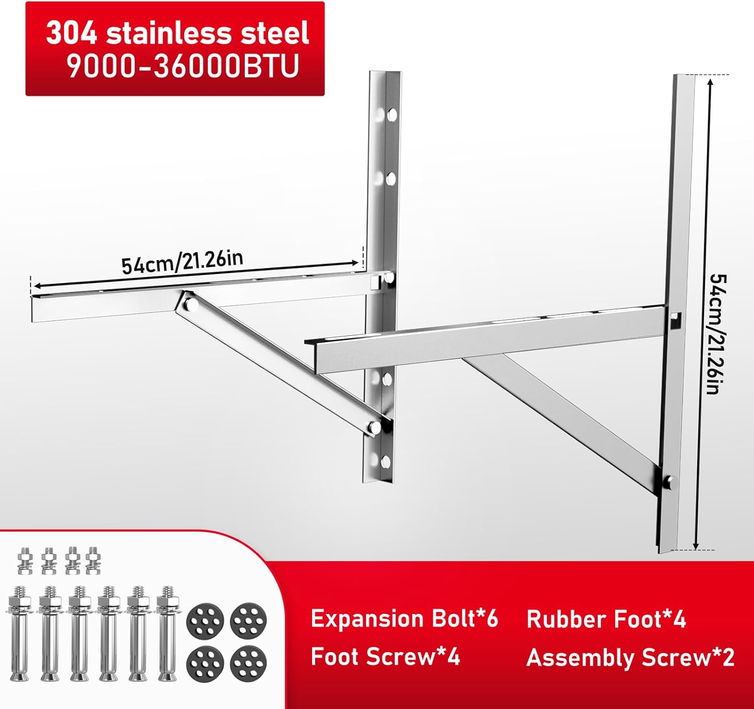 304 Stainless Steel Wall Mount Bracket for 9000-24000 BTU Mini Split AC, Rust Resistant Outdoor Support Frame for Heat Pump Condenser