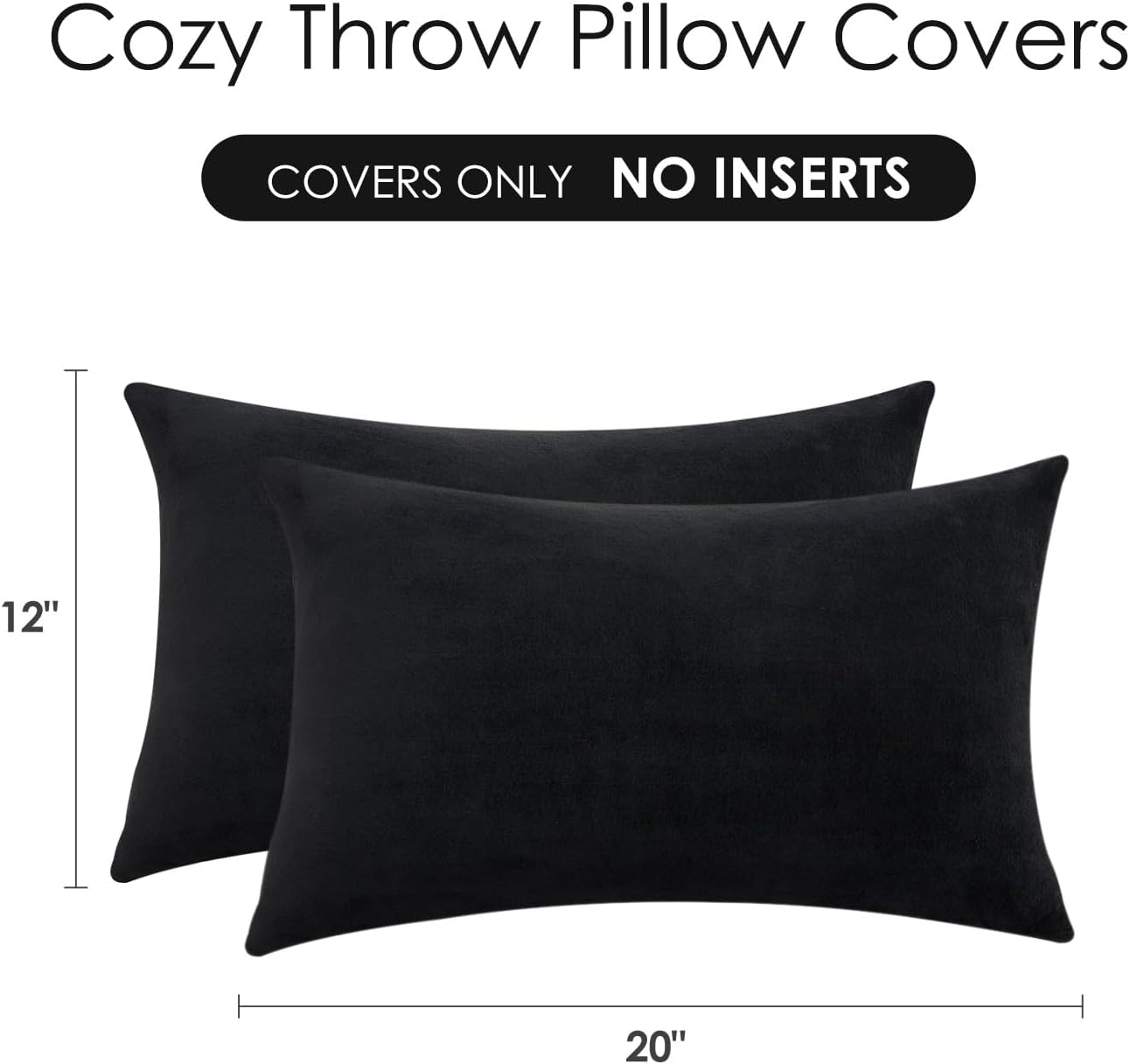 Throw Pillow Covers Decorative Velvet Set of 2 12x20 Inch Pillow Covers, Soft Black Lumbar Pillowcases for Couch Sofa Bed Living Room, Farmhouse Home Boho Decor, Accent Cushion Covers - Image 6