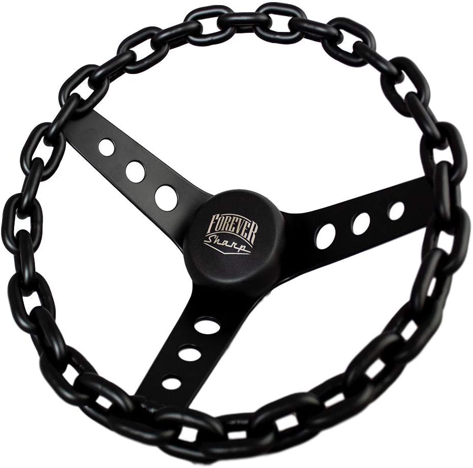 11" Chrome Chain Steering Wheel 3-Spoke with Engraved Horn Button-3 Hole