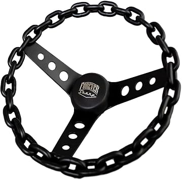 11" Black Chain Steering Wheel 3-Spoke with Engraved Horn Button-3 Hole