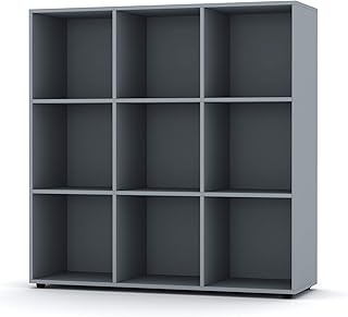 URBNLIVING Wooden Grey Cube Bookcase Shelving Display Shelves Storage Units Wood Shelf Door (Grey Bookcase Without Door, 9 Cube)
