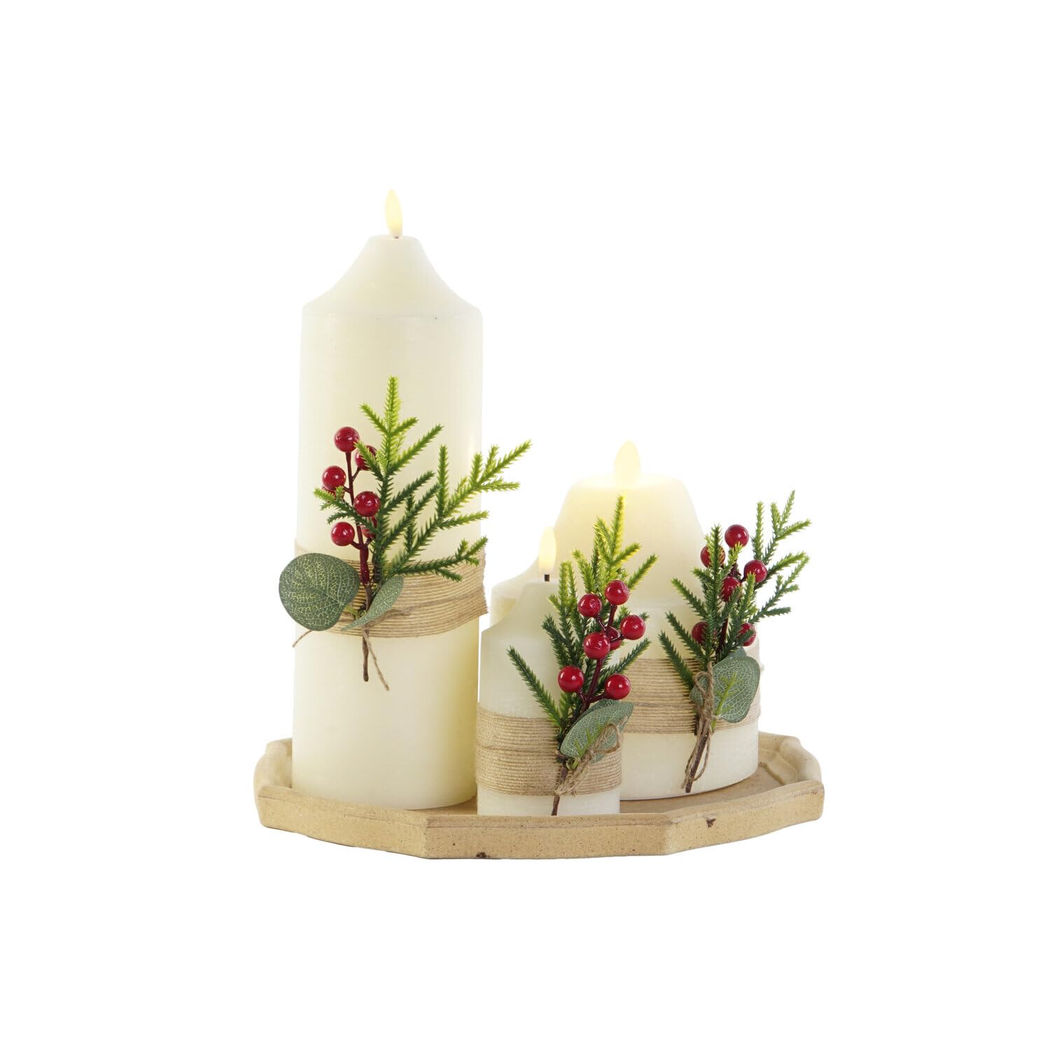 Bougie LED en cire véritable bois lot de 4 7x7x15cm avec télécommande