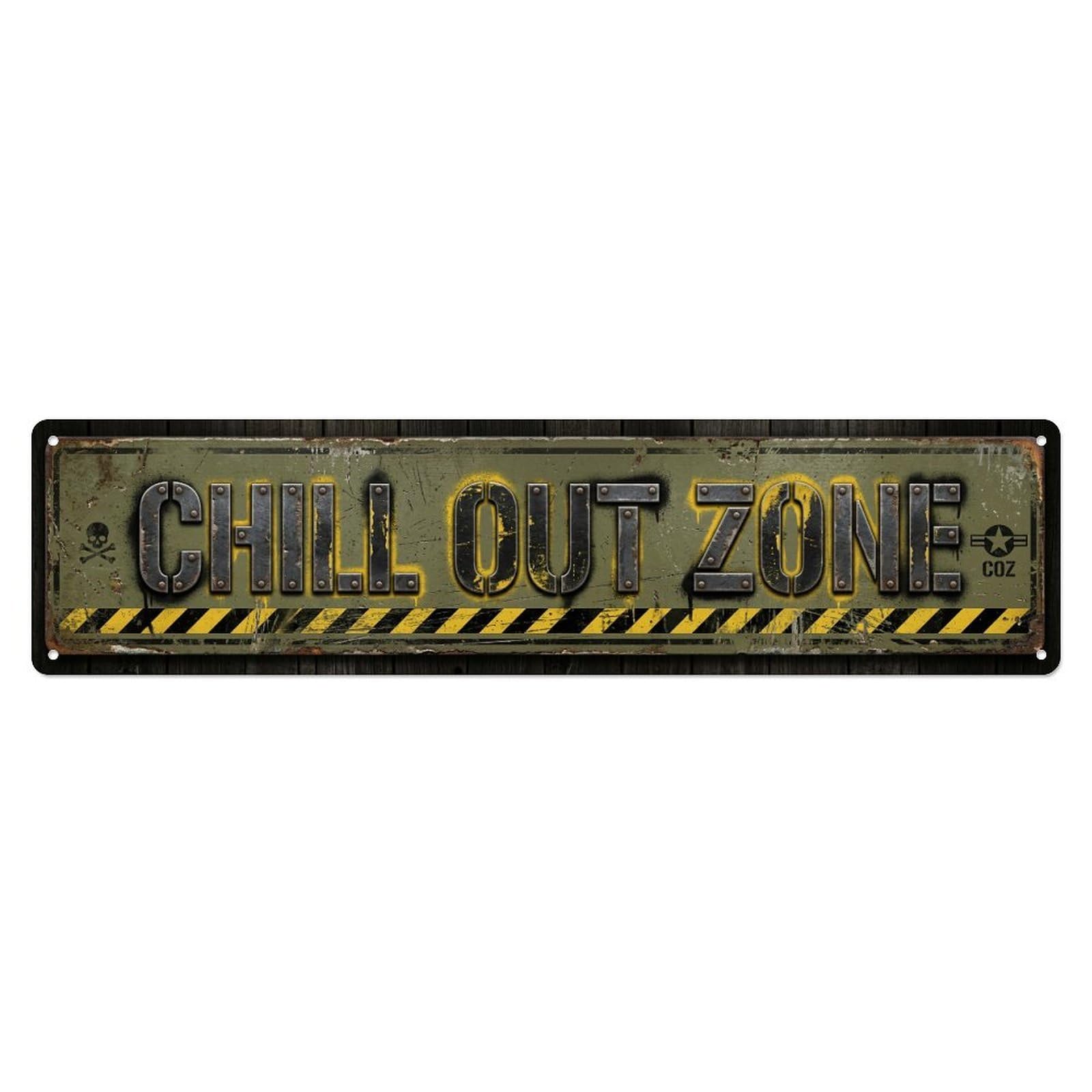 Chill Out Zone Faded Bunker Metal Tin Skinny Sign Plaque Wall Decor for Cafe, Club Bar, Office, Home Garden Metal Poster 4x16Inch