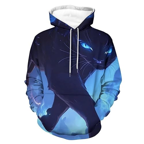Black Cat Galaxy Printed Casual Hooded Sweatshirt Pullover Tops for