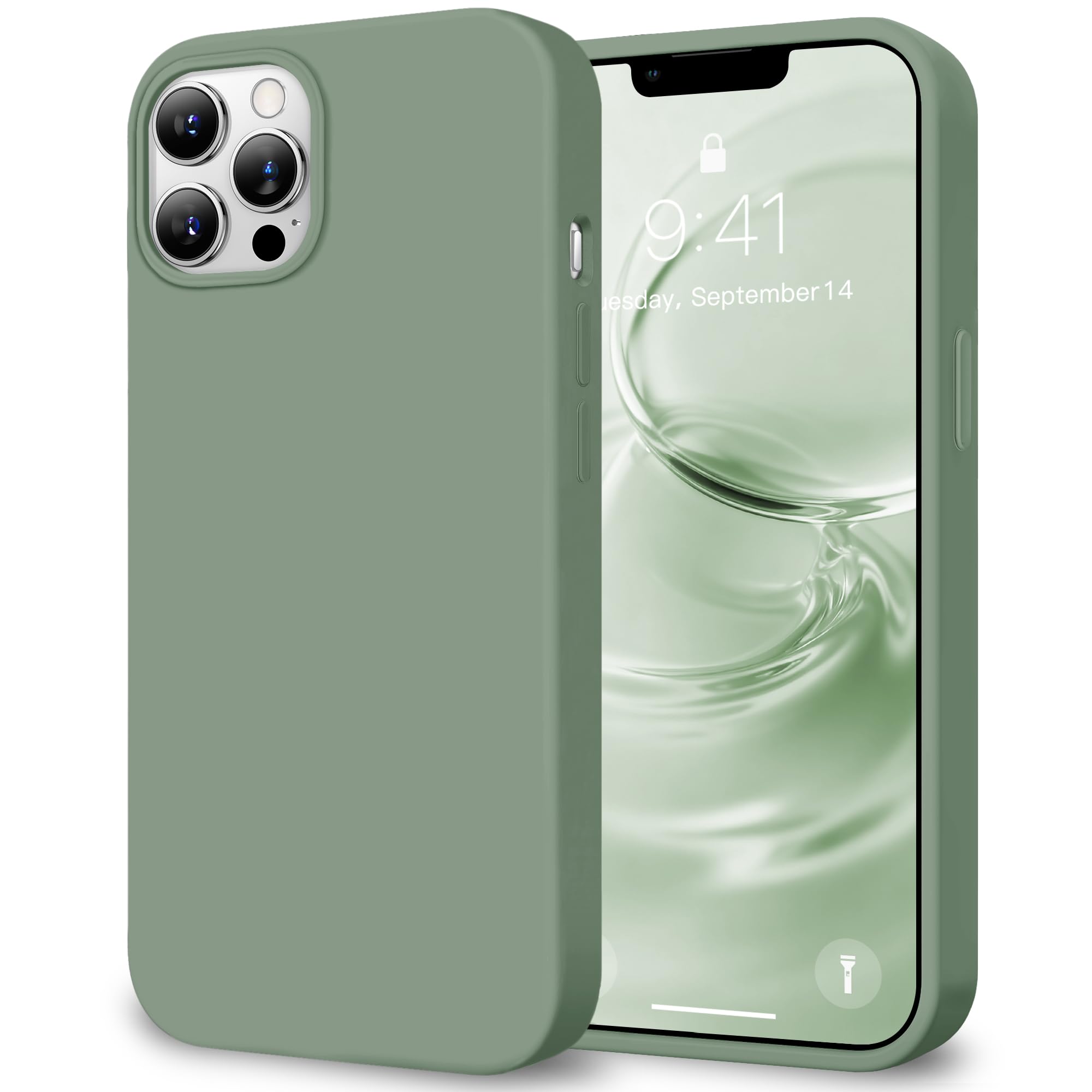 HOOMIL Silikon Hülle für iPhone 12 Pro Max, Salbeigrün | Seidig Weiche Haptik, Militärschutz, Stoßfeste Handyhülle mit Kratzfestem Mikrofaserfutter