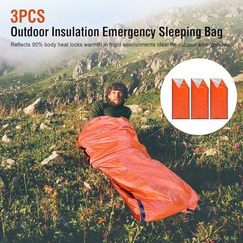 Diyeeni 3 Pack Bolsa de Supervivencia de Emergencia Bivvy con Silbatos, Impermeable y Ligera para Camping y Senderismo, Para Mantener el Calor miniatura 2