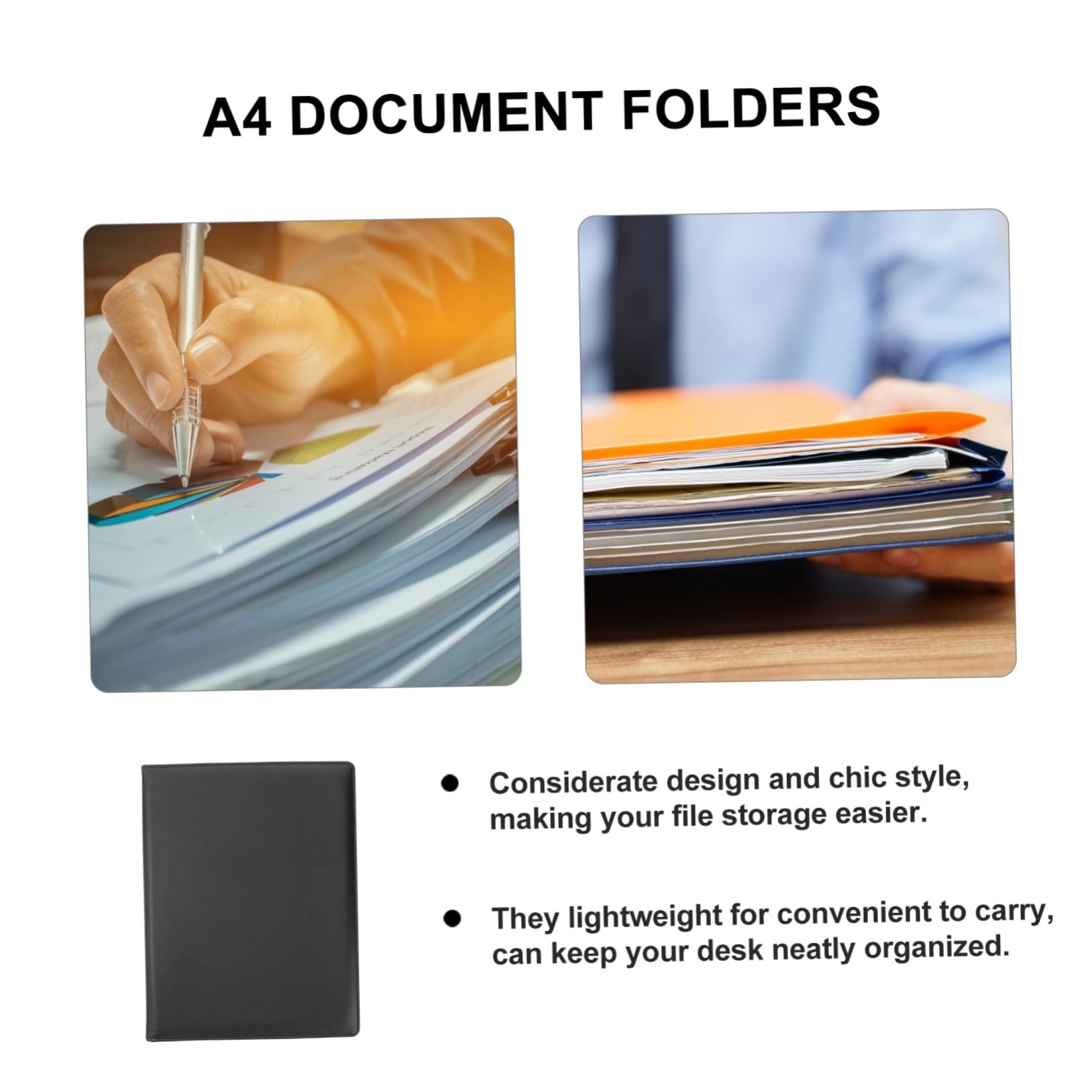 Leder Dokumentenmappe Multifunktionaler Organizer mit Edelstahlklammer Schreibblock Stifthalter für Büro Schule Konferenzen Schwarze Premium Mappe für Akten und Unterlagen
