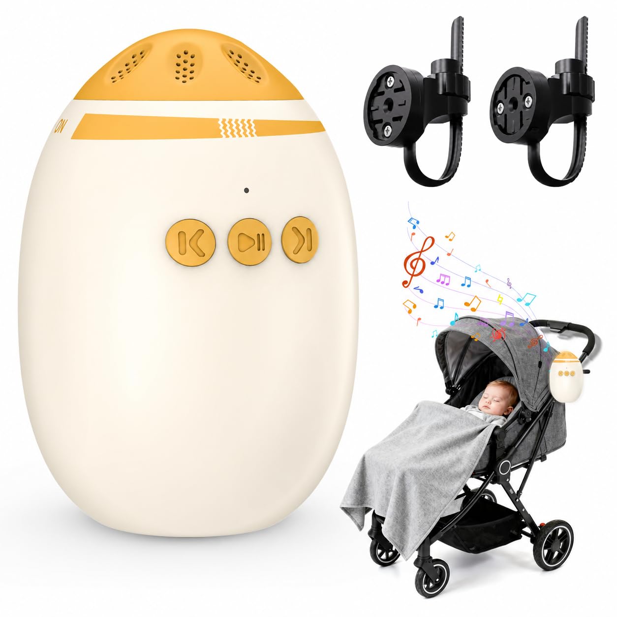 Baby Stroller Rocker & Pram Rocker, Rechargeable Automatic Pushchair Rocker with 11 Soothing Sounds, Bluetooth, 45-Min Timer, Stepless Adjustment, 2 Mounting Arms, Portable Sleep Aid