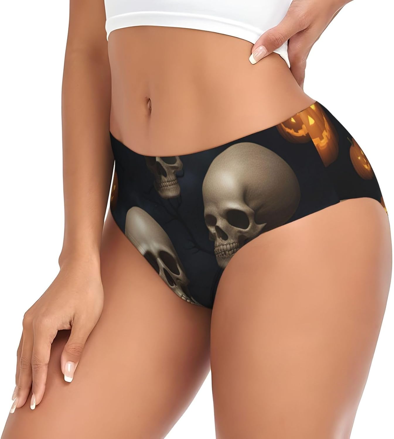 Halloween Skull Print Women'S Briefs Underwear,Soft And Comfortable Cotton Briefs,For Everyday Wear