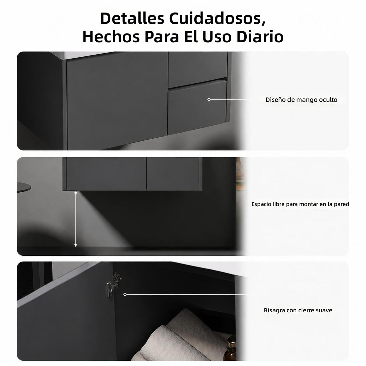 Set Mobile da Bagno sospeso con lavabo in Ceramica, mobiletto Resistente all'umidità in plastica e Acciaio, Specchio Contenitore Intelligente Illuminato per Trucco e Cosmetici