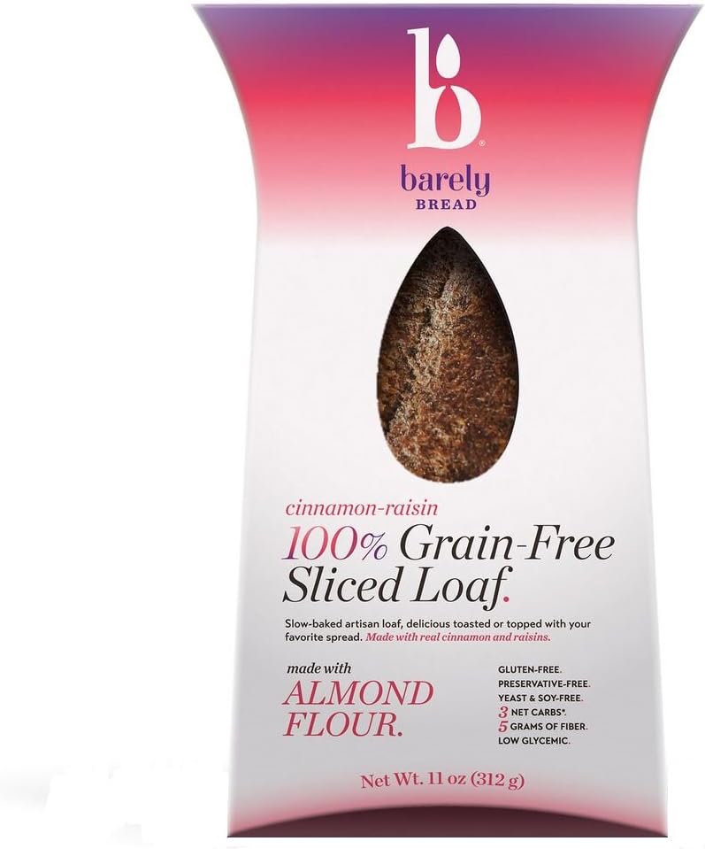 Barely Bread Cinnamon Raisin 100 Percent Grain Free Sliced Bread Loaf, 11 Ounce (Pack of 06)
