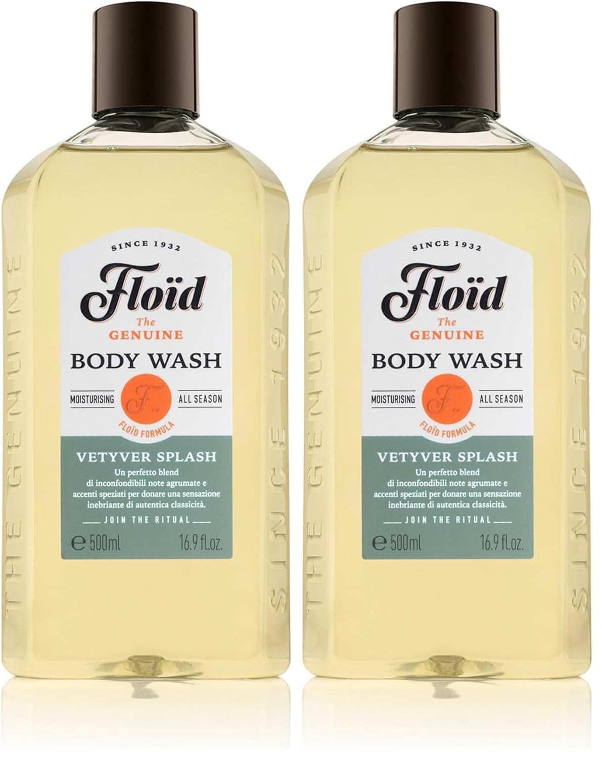 Flo d Vetyver Splash Body Wash 500 ml Shower Gel for Men Cleans Moisturises & Clears without Drying Out Nourishing Skin Care with Elegantly Refined Fragrance Pack of 2