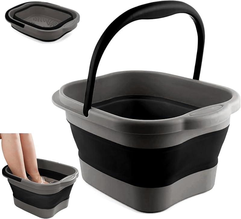 Bañera plegable para pies, baño de spa con masajeador de puntos de acupuntura para circulación, pies inflables de plástico, lavabo para remojar pies plegable, cubo para baño de pies, herramientas para hombres y adultos, negro
