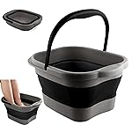 DoroSun Collapsible Foot Tub Feet Soaking Spa Bath with Massager Acupoints for Circulation, Plastic Inflatable Feet Soak Basin Foldable Foot Soaker Bucket Footbath Bowl Tools for Men Adults, Black