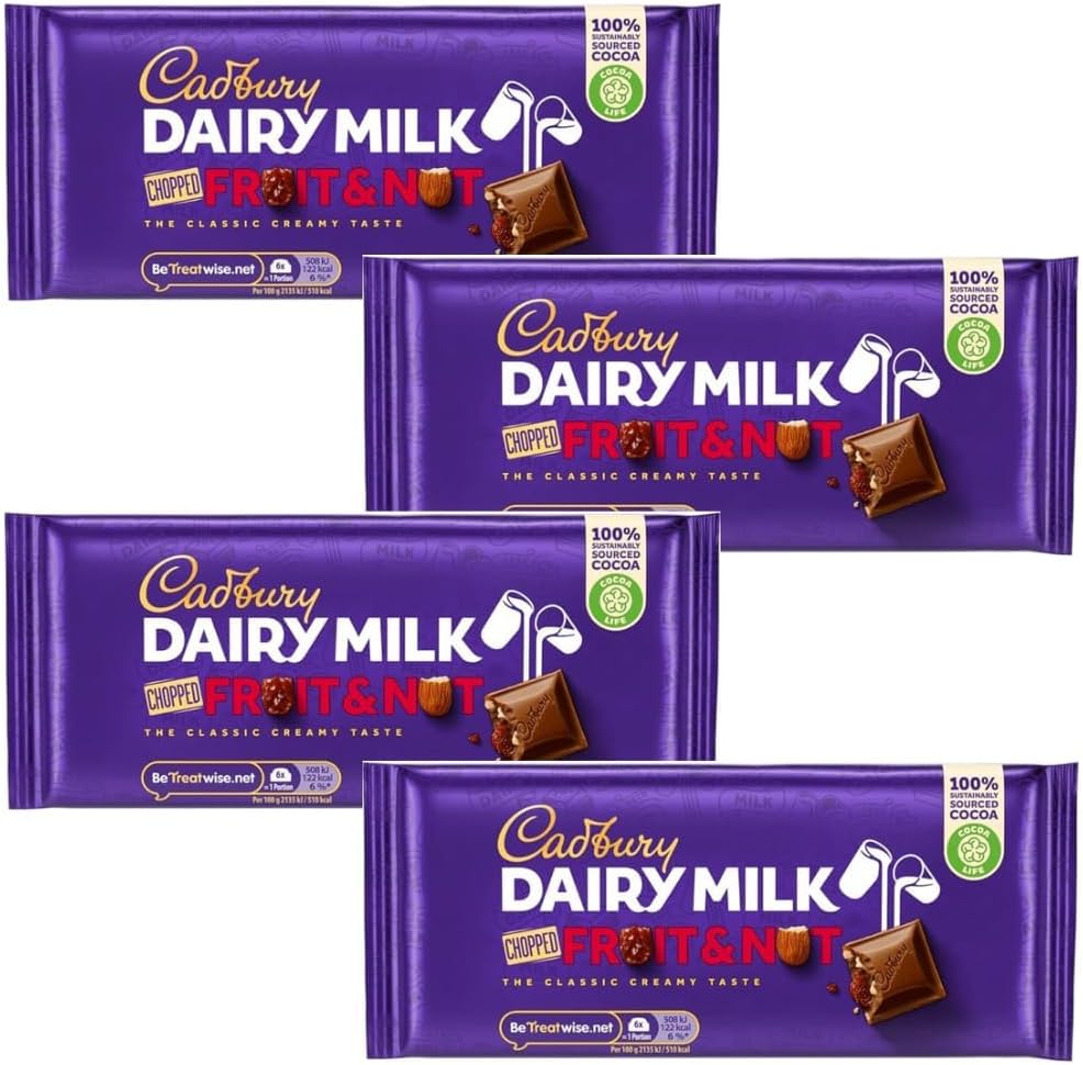 Chocolate Bars Bundle Consisting of Dairy Milk Fruit & Nut Chocolate Bar 95g (4 Pack)