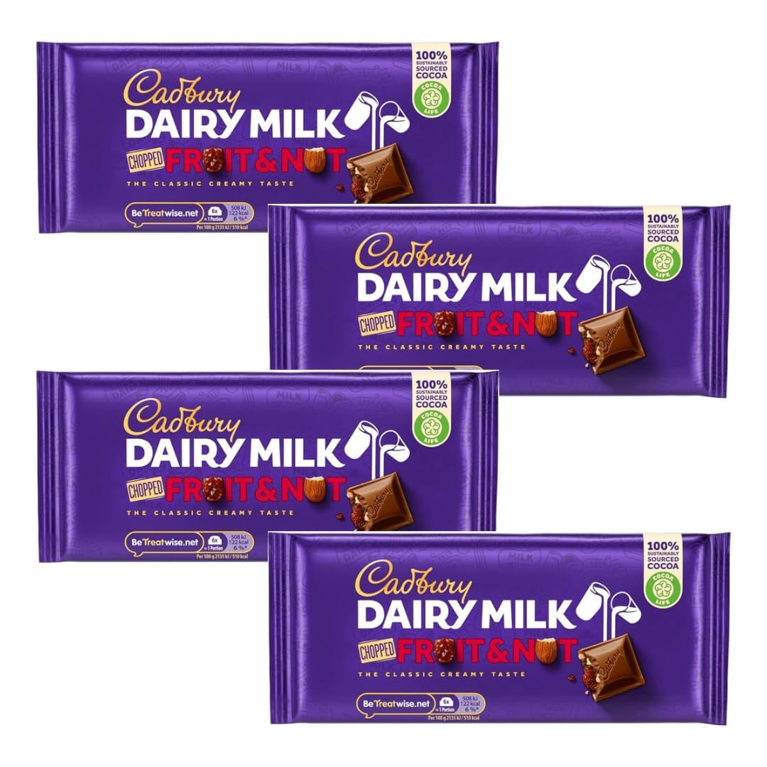 Chocolate Bars Bundle Consisting of Dairy Milk Fruit & Nut Chocolate Bar 95g (4 Pack)