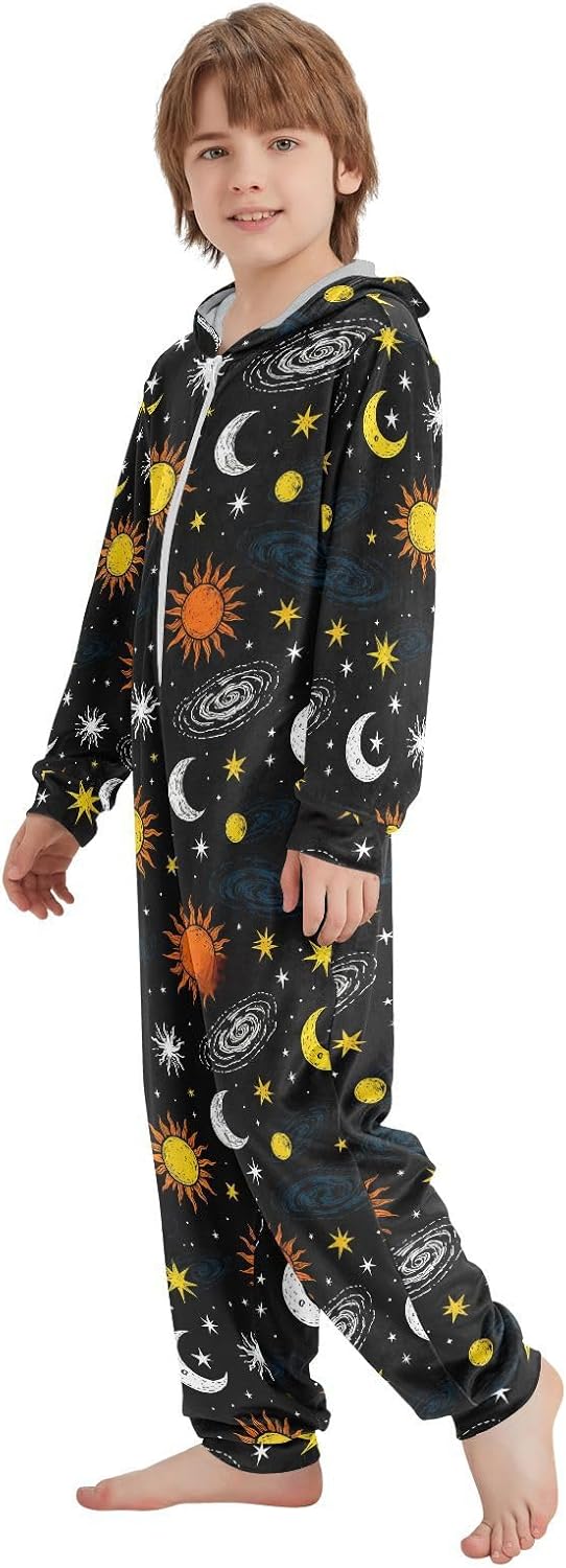 Space Star Nebula Black Kids Onesie Pajamas Cute Soft Hooded Boys Blanket Sleeper Pjs for Toddlers Boys Girls