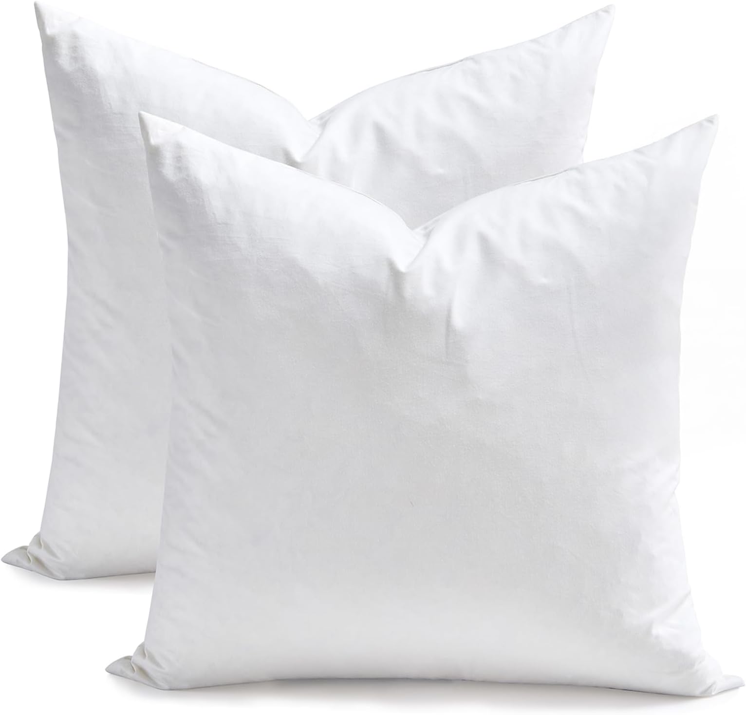 TOPGREEN Feathers Down Pillow Inserts 12x12, Set of 2, 100% Organic Cotton Shell, Soft Decorative Square Throw Pillows for Living Room Sofa, Couch, or Bed (White)