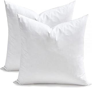 Feather Down Throw Pillow Inserts 18 x 18, Set of 2, 100% Organic Cotton...