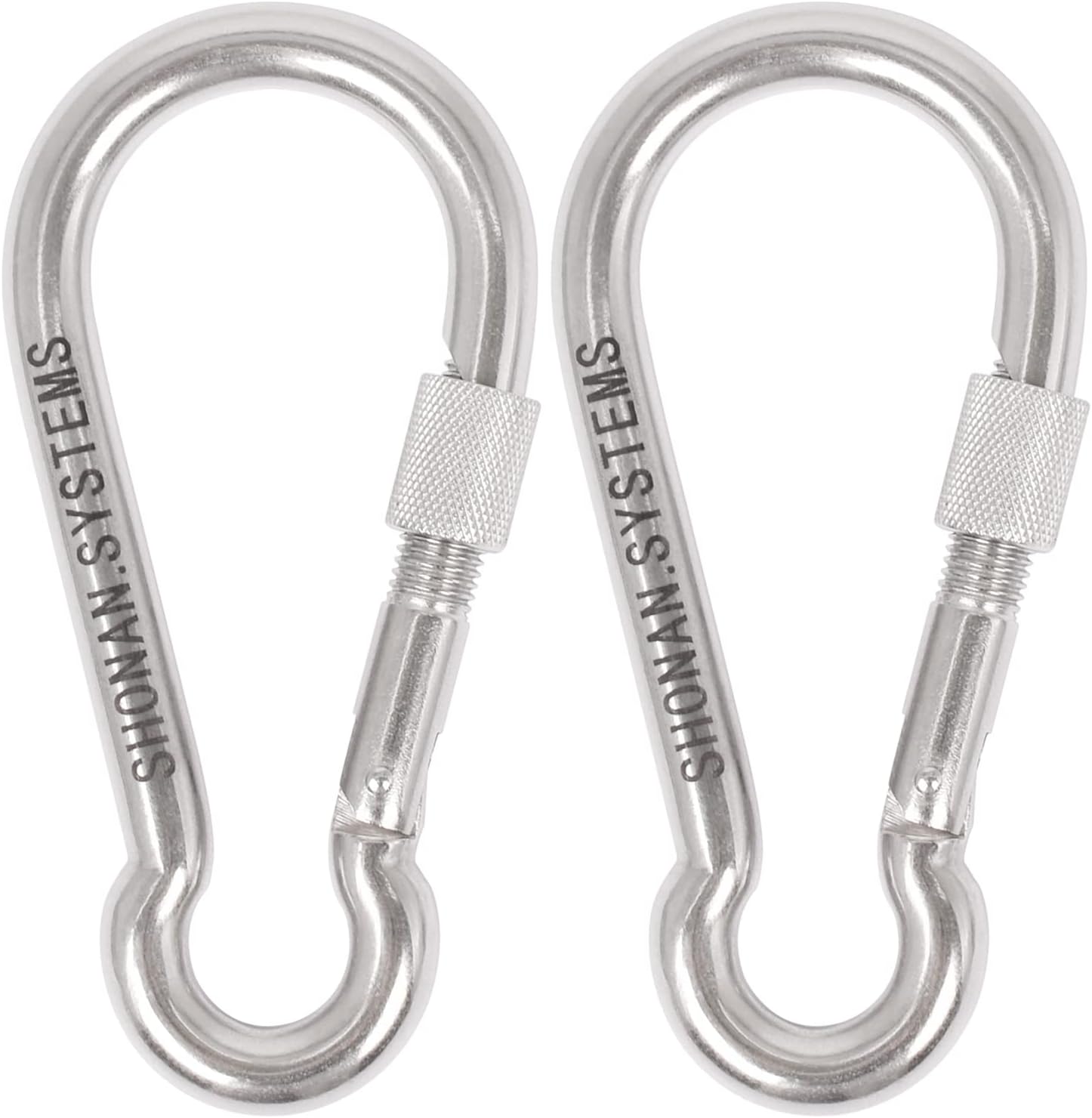 SHONAN Large Locking Carabiner, Heavy Duty Carabiner Clips Spring Snaps, Stainless Steel Screw Locking Carabiners for Home Gym, Outdoor Camping, Lifting and Hanging
