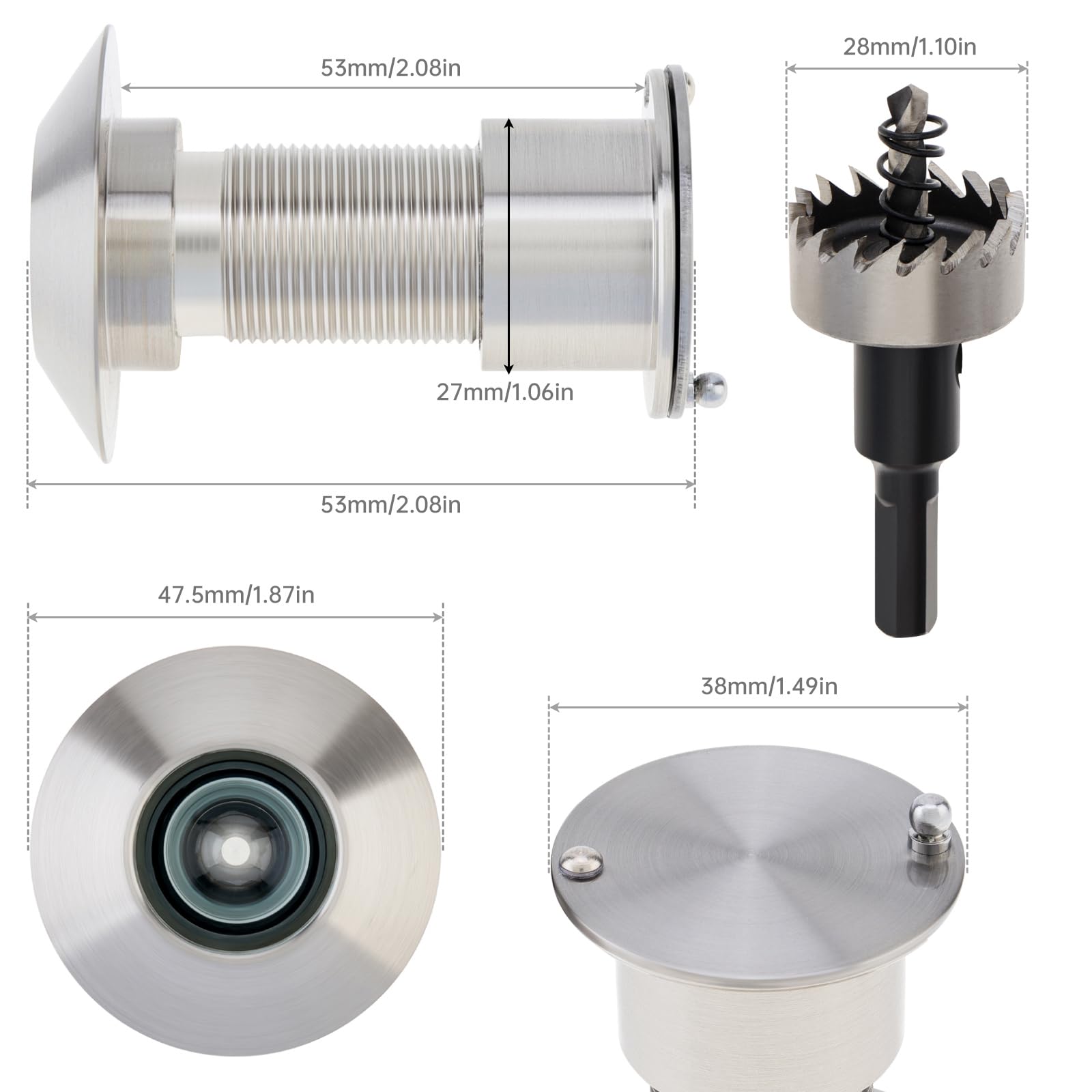 HOJLKLD Door Viewer, 28mm Bore Diameter Brass Peephole with Drill Bit for 41-52mm Doors, 220 Degree Wide Angle Spyhole - Image 2