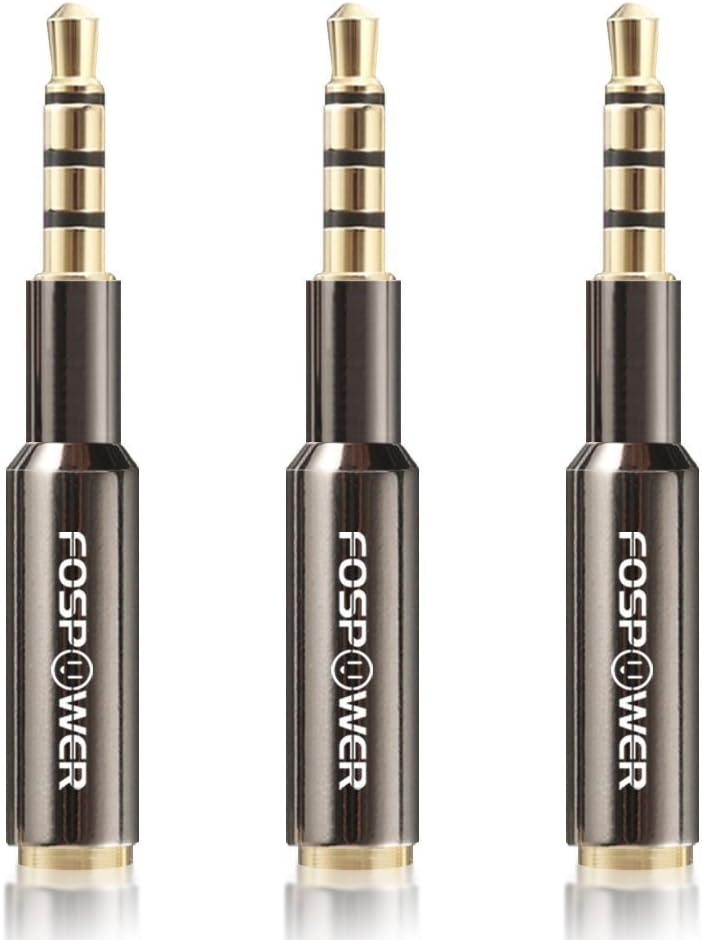 FosPower (3 Pack) 3.5mm (1/8") Male to Female Stereo Audio Headphone Jack Adapter [Ultra-Slim Design | 4-Conductor TRRS | 24K Gold Plated Connector] for Phones, Tablets, Headphones & Card Rea