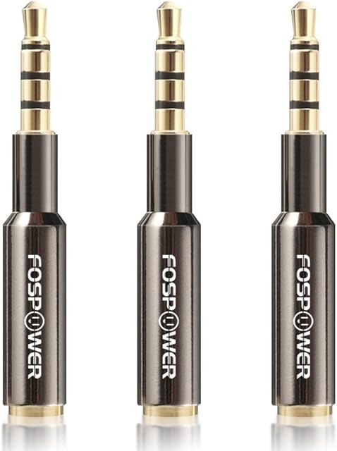 FosPower (3 Pack) 3.5mm Male to Female (4-Conductor TRRS-24K Gold Plated) Auxiliary Stereo Audio Jack Adapter for iPhone, Smartphones, Tablets, Speakers, Microphone & Card Readers