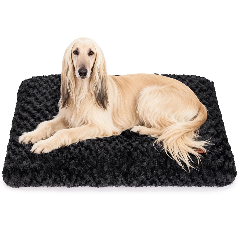 Dog Bed Crate Pad - Rosette Pattern White Velvet Pet Bed Anti-Slip Comfy Kennel Pad for Crates Rosette Black XL