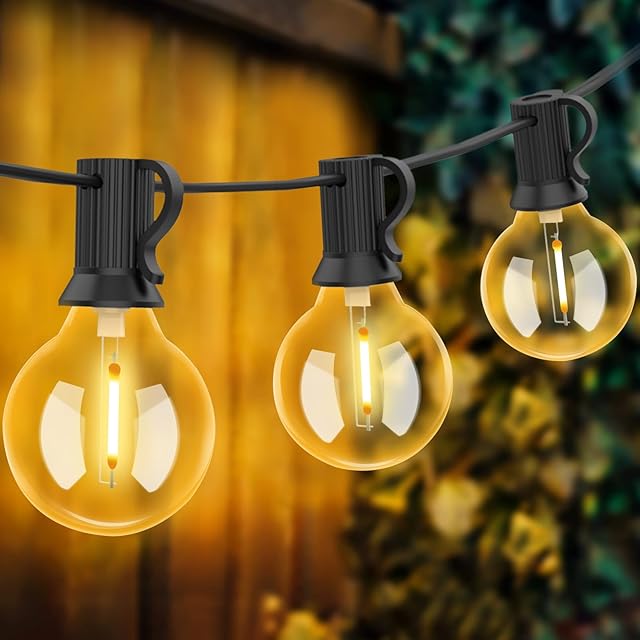 Bomcosy Festoon Lights Outdoor, Outdoor String Lights Mains Powered, G40 100Ft 100 led Bulbs Garden Patio Outside String Lights Warm White Waterproof Garden Lightsden Lights