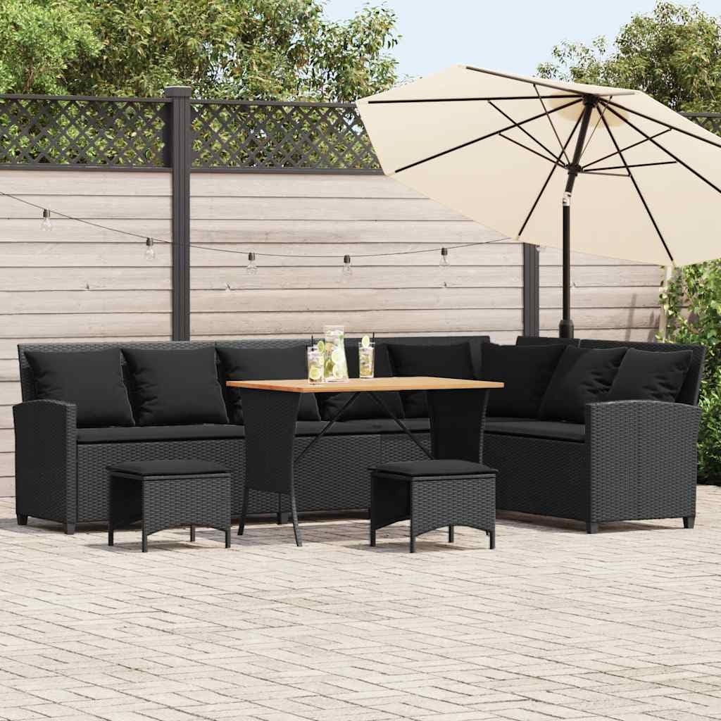Ecklounge Rattan Gartenlounge Set Gartenmöbel Klein Sofagarnitur Balkonlounge Balkon Loungemöbel Rattan Gartensofa mit Kissen Schwarz 4-TLG Type-1