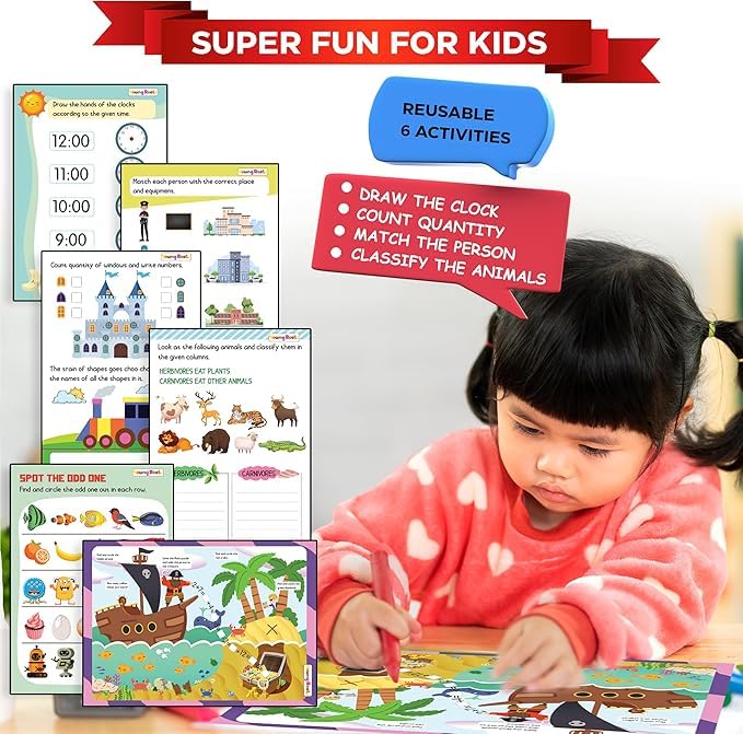 Image of Educational Activity Box for Kids Age 4 | Play & Learn - Spelling & Math Puzzle, 6 Write-Wipe Fun Activities, Country Flag Memory Game | Early Learning Kit for Preschoolers (Age 4 & 4+)