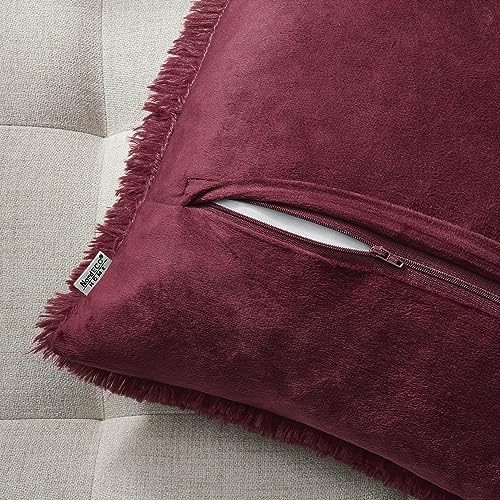 Image of Lumbar Pillow Covers for Couch Faux Fur Decorative Pillows 12x20 Inch