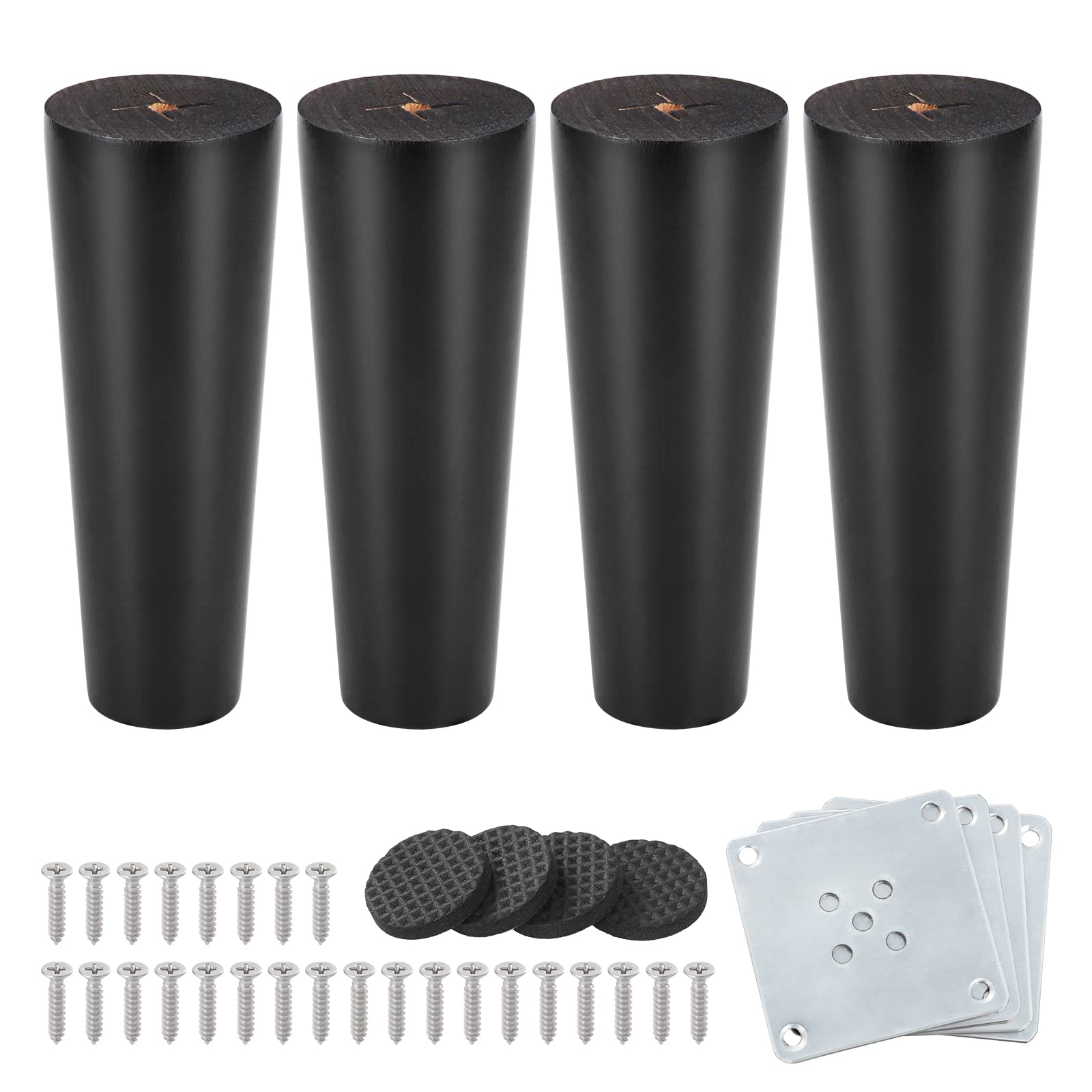 Knpwer 4 Pcs Wooden Furniture Legs,15 cm Solid Straight Wood Sofa Legs Replacement Furniture Feet with Mounting Plate