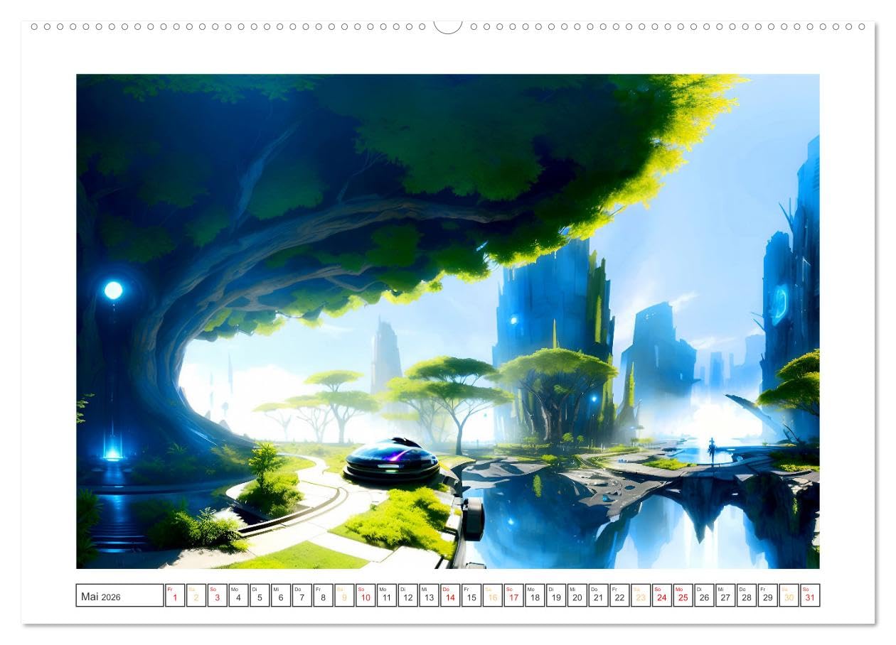 KI-Impressionen der Zukunft (hochwertiger Premium Wandkalender 2026 DIN A2 quer), Kunstdruck in Hochglanz: Wie stellt siche eine künstliche Intelligenz die Zukunft vor? (CALVENDO Kunst)
