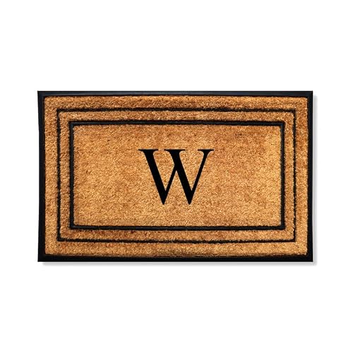 A1HC Natural Coir and Rubber Doormat for Outside Entrance, Heavy Durty Dirt Trapping Long Lasting Front Door Mat, Thick Durable Non-Slip Entryway Doormat Monogram W - 25x57 Inches
