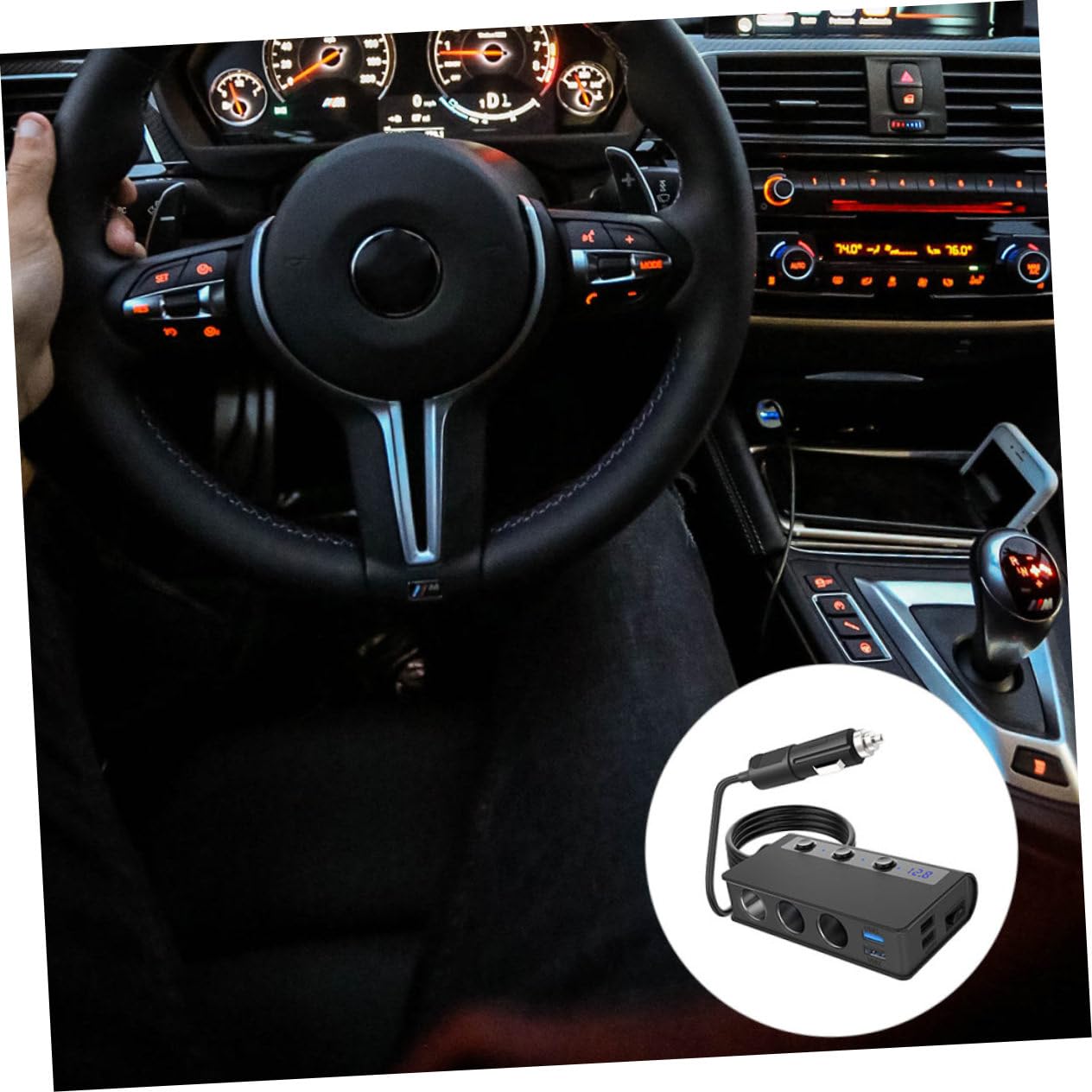 Gatuida Cargador de Coche 3 Puertos de Encendedor y 4 USB, 180 W Máximo, Monitor de Voltaje, Carga Móvil Coche