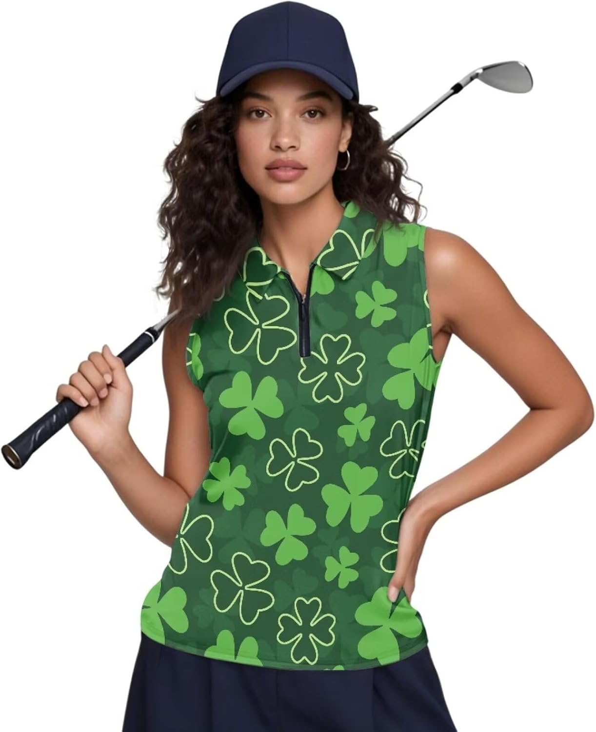 Women's Tennis Sleeveless Shirt Golf Polo Shirt Light Golf Sleeveless Shirt Quarter Zip Pullover for Casual Wear