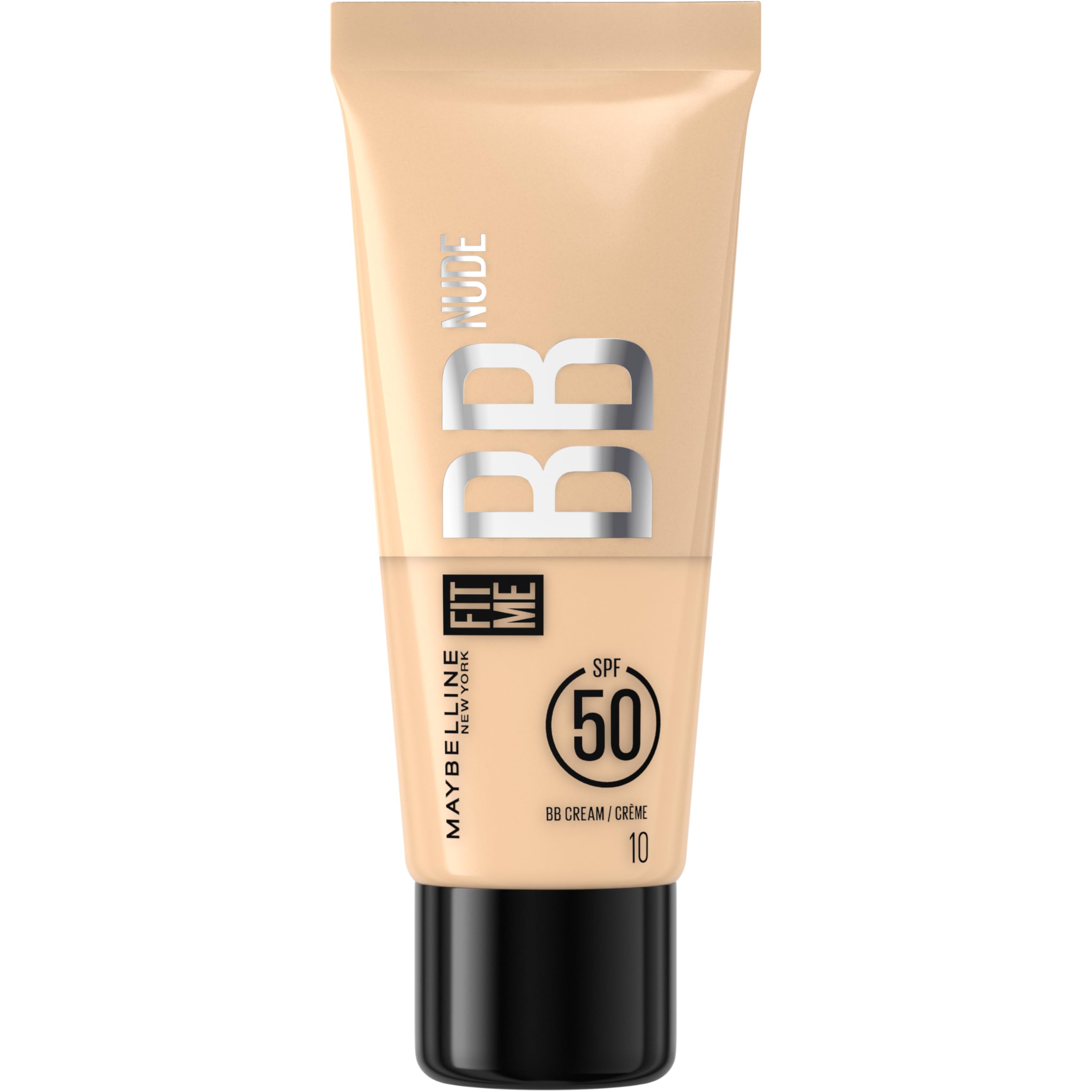 Maybelline Face Studio Fit Me BB Cream Nude with SPF 50 and Niacinamide, 24H hydration, Lightweight Coverage, for a Healthy, Natural Dewy Finish. Shade 10