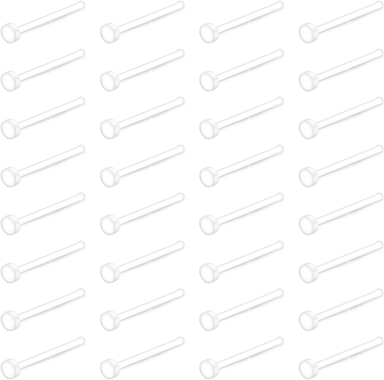 Clear Nose Studs Retainers Bioflex Acrylic Nose Rings 22G 32 Pcs Plastic Bone Pin Nose Studs for Women Men School Work Piercing Jewelry
