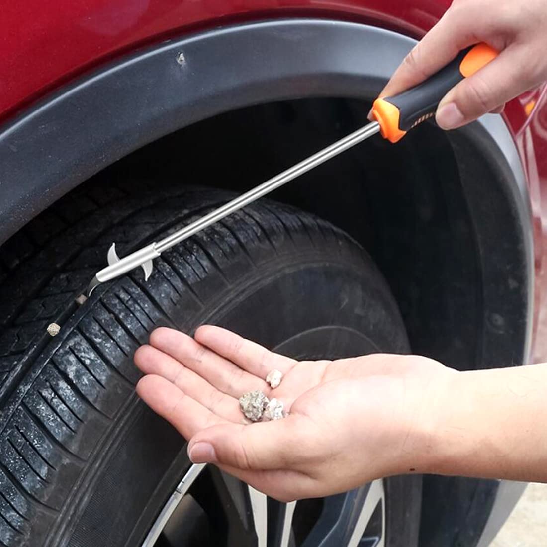 Kanya Car tyre Stone Remover Hooks, Solid Rubber Handle Rust-Resistance Motor Bike Wheel Protector Stone Hook, Tire Cleaning Hook, for Stainless Steel Tire Vehicle Multifunctional Stone Cleaning Tool